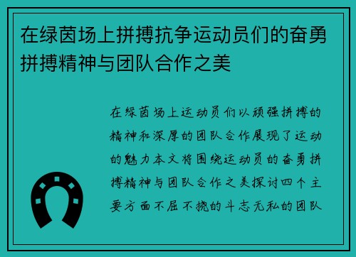 在绿茵场上拼搏抗争运动员们的奋勇拼搏精神与团队合作之美